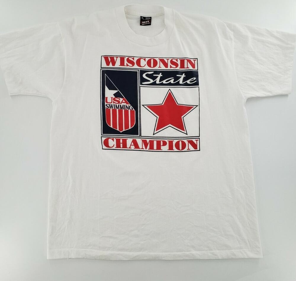 VINTAGE Wisconsin State Shirt Adult Extra Large White USA Swimming Champion Mens